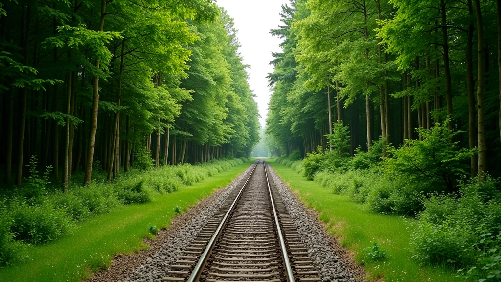 Heritage railway corridor with forest backdrop