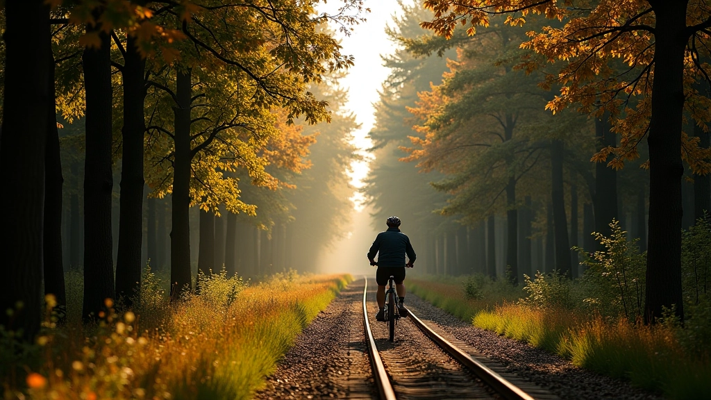 Seasonal forest landscape showing cycling trail in different weather and lighting conditions